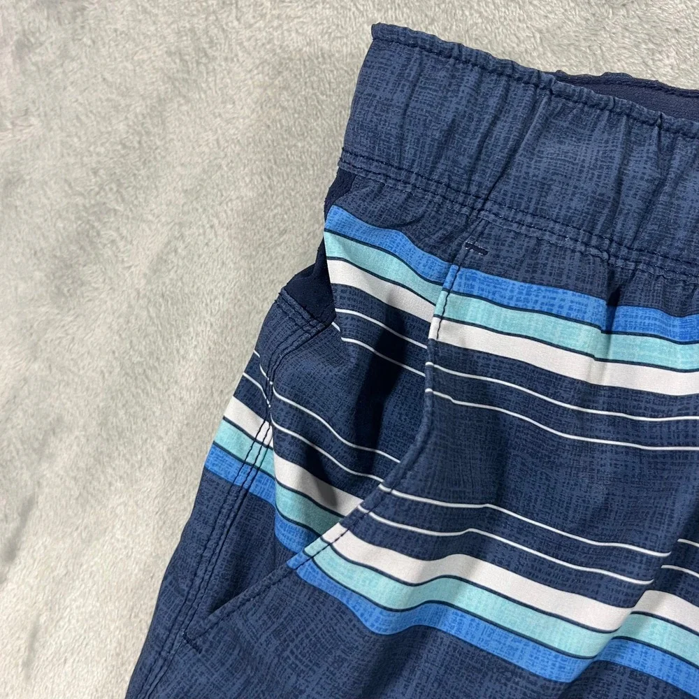SPEEDO Swim Trunks Mens Large Blue Striped Board Shorts 7778275 Stretch